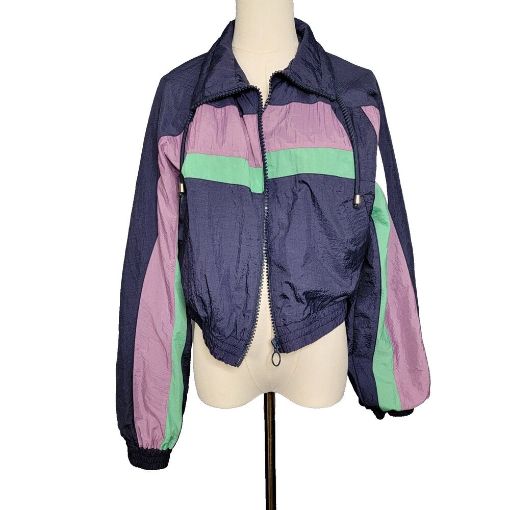 Urban Outfitters UO Womens Jacket Large Colorblock Retro Windbreaker Full Zip - Picture 7 of 16